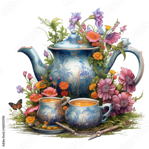 tea pot and flowers