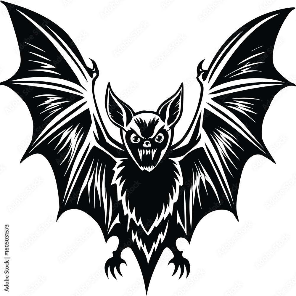 Fototapeta premium Black bat flying with wide wings silhouette