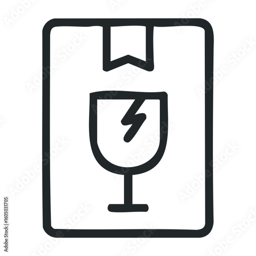 Fragile glass symbol on package label for cautionary handling. Vector illustration