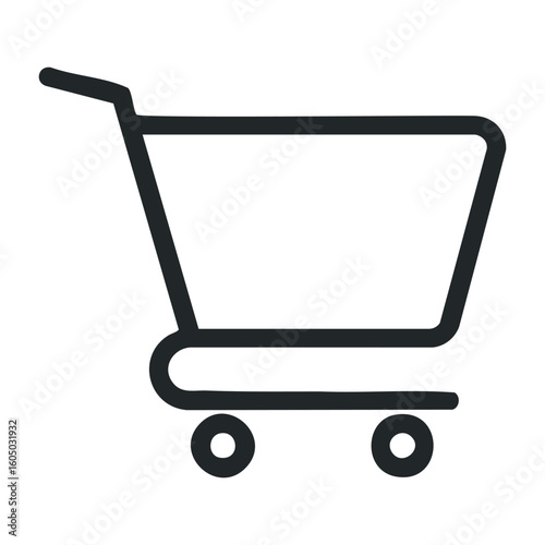 Minimalist black shopping cart symbol on white background for retail concepts. Vector illustration