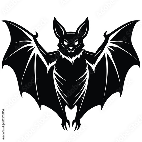 Black bat wings spread wide silhouette flight