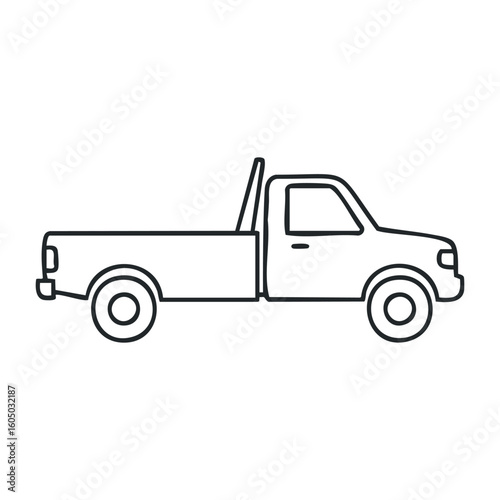 Outline illustration of a classic pickup truck design in profile. Vector illustration