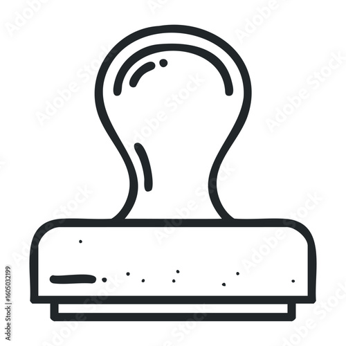 Black and white rubber stamp outline with simple circular top handle. Vector illustration