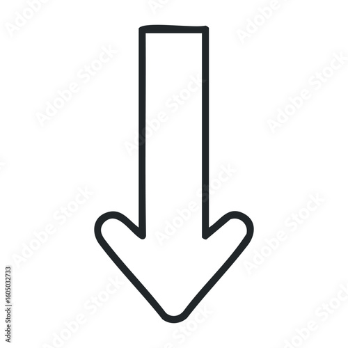 Simple black arrow pointing downward on white background. Vector illustration