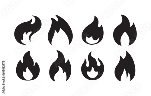 Black Flame Icon Set. Collection of Stylized Fire Silhouettes. Victor illustration eps10