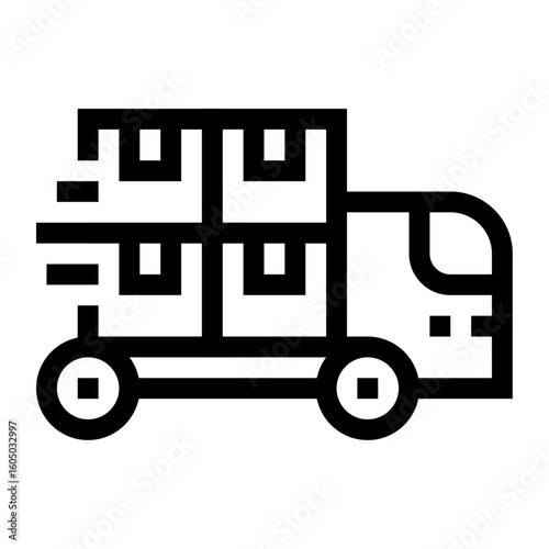 Icono de logística. Camión con cajas y flechas de movimiento. Transporte, distribución y gestión.  Ilustración vectorial 