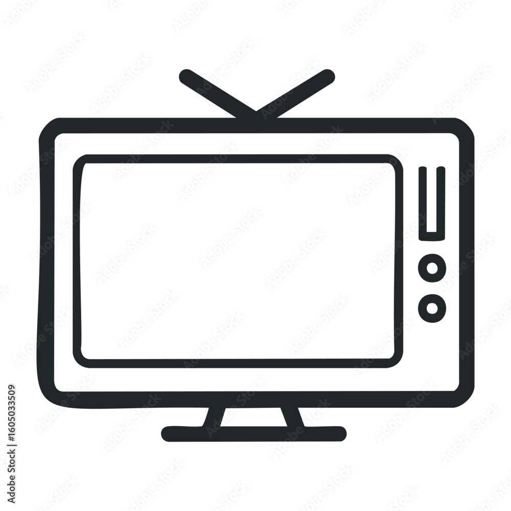 Retro style television with antenna and knobs in minimalist black and white design. Vector illustration Retro style television with antenna and knobs in minimalist black and white design. Vector illustration