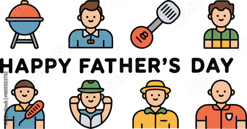 Father's Day Celebration Outline Icons Set Family Holiday Dad Appreciation Symbols