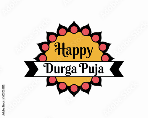 Happy Durga Puja Greeting: A vibrant greeting card design featuring festive elements, capturing the spirit of Durga Puja, embodying joy and cultural richness.