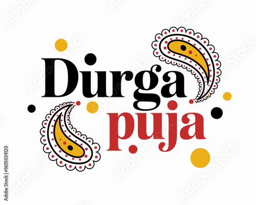 Durga Puja Celebration: A festive illustration celebrating the auspicious occasion of Durga Puja, a vibrant cultural event marked by intricate designs and colors.