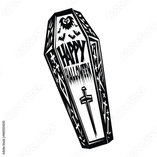 black coffin happy halloween design clip art preview