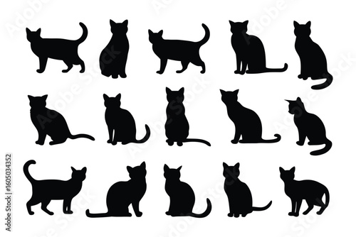 A collection of black rabbit silhouettes showcasing various poses and movements against a white background