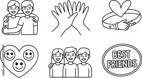 Heartwarming Line Art of Friends Togetherness and Support on Transparent Background