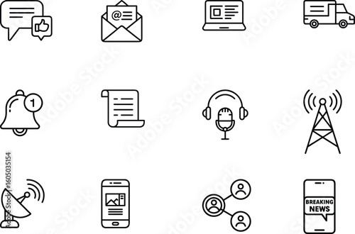 Digital News & Media Line Icon Set – Minimalist Icons for Modern Journalism
