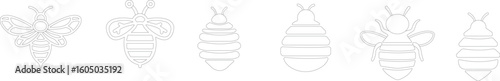 Art & IllustBee icon set.Honey bee icon vector silhouette illustration isolated on white background.Whimsical bee icons set.Set of cute bee illustration designs.set of party.Linear style nature,ration