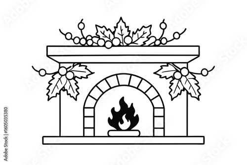 Fireplace Decorated With Mistletoe