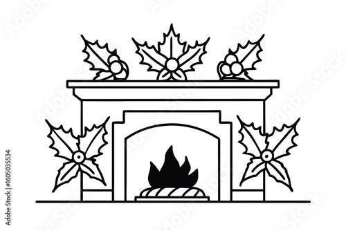 Fireplace Decorated With Mistletoe