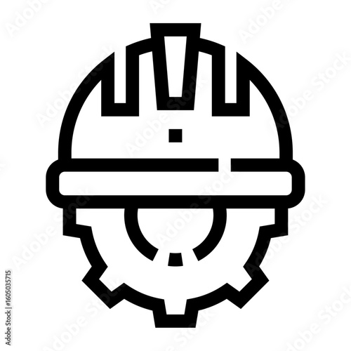 Icono de seguridad industrial. Casco de seguridad con engranaje. Protección, cumplimiento de normas y prevención. Ilustración vectorial