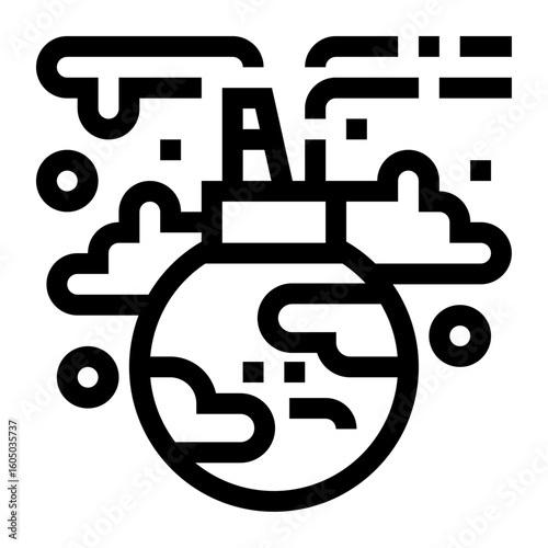 Icono de contaminación industrial. Fábrica sobre planeta tierra enfermo lleno de humo. Impacto ambiental negativo. Ilustración vectorial 