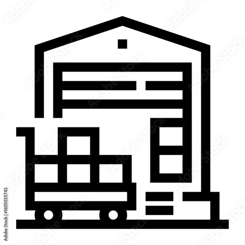 Icono de almacén. Estanterías llenas de cajas industriales.  Gestión de inventario, almacenamiento y logística. Ilustración vectorial 