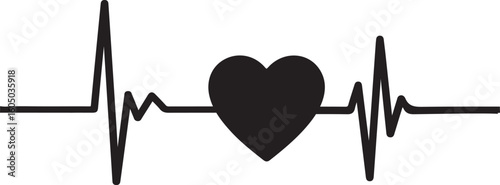 Heartbeat silhouette, heart and heartbeat silhouette vector, heart beat line icon, continuous lines heart beats drawing silhouette vector illustration