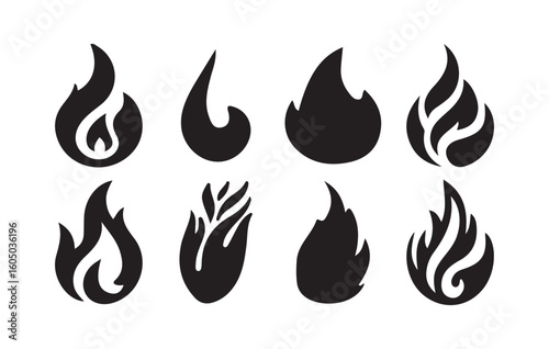 Black Flame Icon Set. Collection of Stylized Fire Silhouettes. Victor illustration eps10