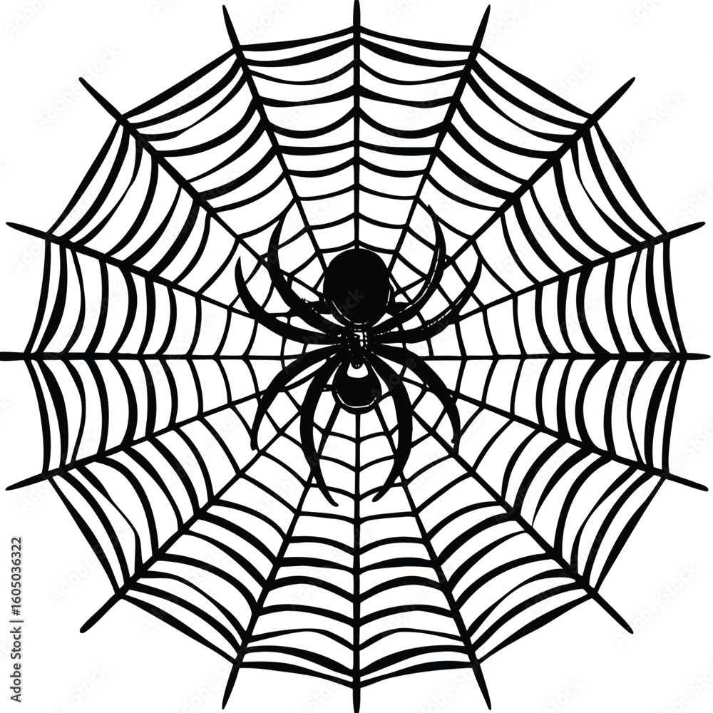 Obraz premium Black spider on intricate web arachnid creepy