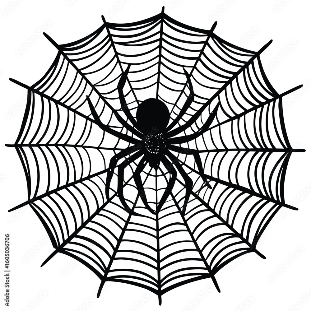 Obraz premium Black spider on intricate web arachnid Halloween