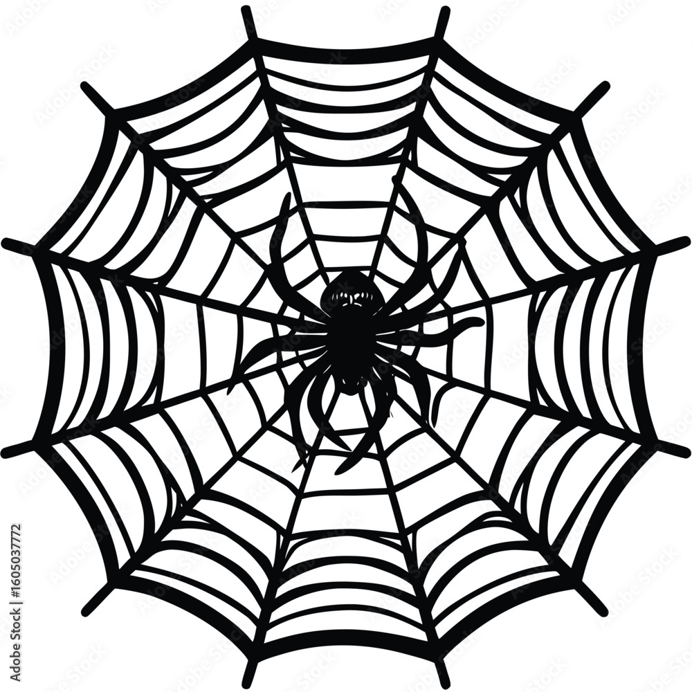 Obraz premium Black spider on intricate web spiderweb white