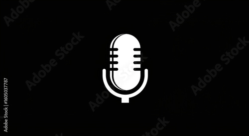 A white, stylized microphone icon is centered against a solid black background.