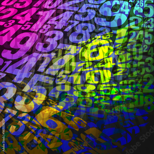 The gradient blur colorful numbers stacked on black background, fashion, decor, picture, background, business, copy space