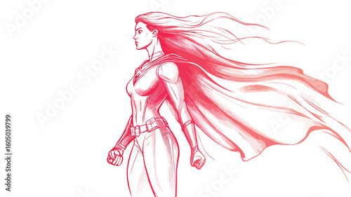 Dynamic Female Superhero Illustration on White Background