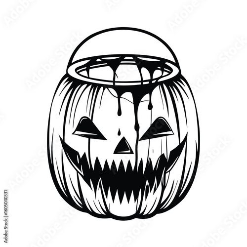 Carved pumpkin candy bucket dripping halloween jack o lantern