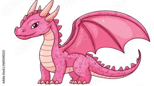 Enchanting Magic Pink Dragon Vector Illustration