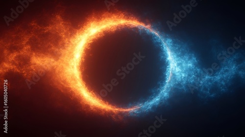 Fire and ice ring of power generating energy in a vivid contrast