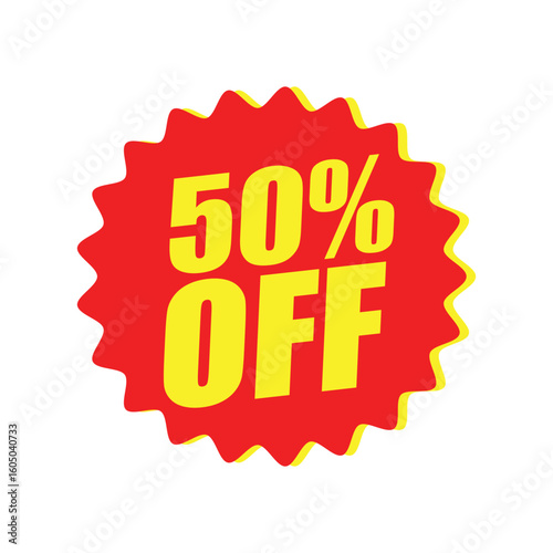 50% Off Red Badge – 50% Discount Sticker for Sales, Offers, and Promotions