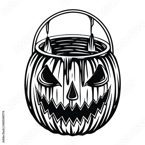 Carved pumpkin candy bucket with handle halloween jack o lantern