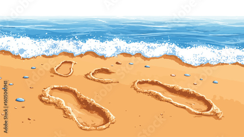Footprints on Beach Sand Cartoon Vector Image for Creative Designs