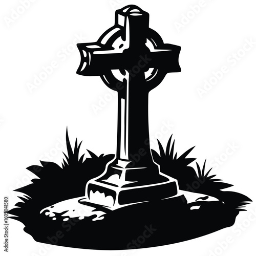 black celtic cross on grass clip art preview