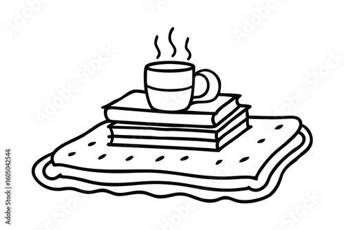 Books And Hot Tea On A Cozy Rug