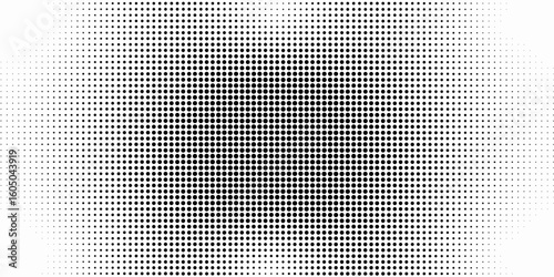 Pixelated bitmap gradient texture. Black and white dither pattern background. Abstract glitchy pattern. Wide raster backdrop.