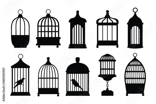 Collection of silhouetted bird heads demonstrating diverse beak shapes and profiles in a grid layout