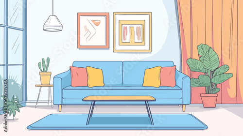 Elegant Contemporary Living Room Interior Design Illustration