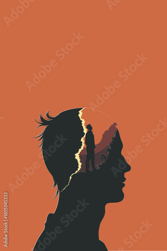 Trauma, Child, Father, Son, Childhood, Man, Personality, Schizophrenia, Psychology, Split, Depression, Axiocity, Mental Health, Vector, Artwork
