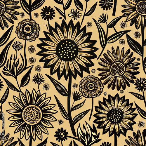 dramatic  moody seamless floral pattern vector illustration