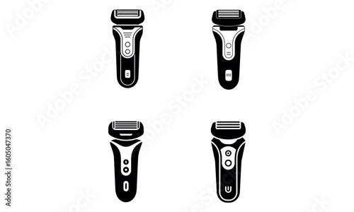 Electric shaver icon set for grooming and personal care illustration
