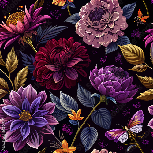 dramatic  moody seamless floral pattern vector illustration