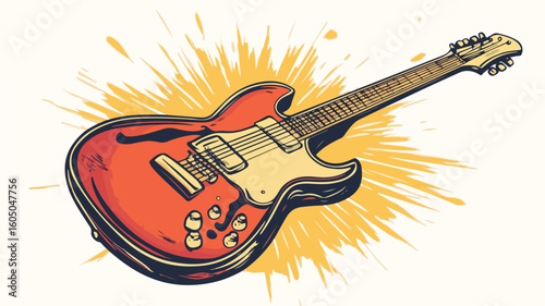 Vintage Cartoon Electric Guitar Illustration for Retro Comic Book Design