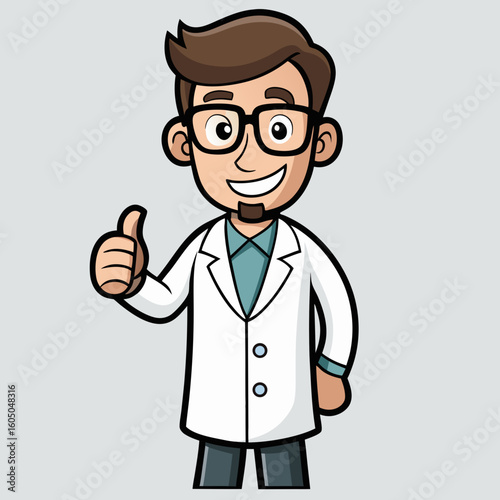 Cartoon male doctor with glasses giving thumbs up gesture illustration