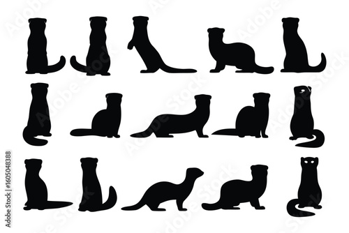 Collection of silhouettes depicting various guinea pig poses and body shapes in black and white